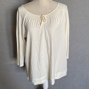 J Jill Smocked Tee Size M Medium Off White Ivory 1/4 sleeve Tshirt